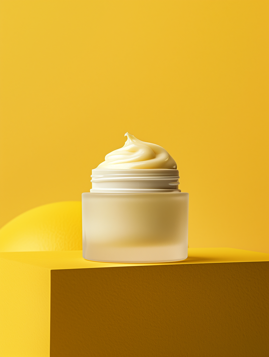 cream jar on yellow
